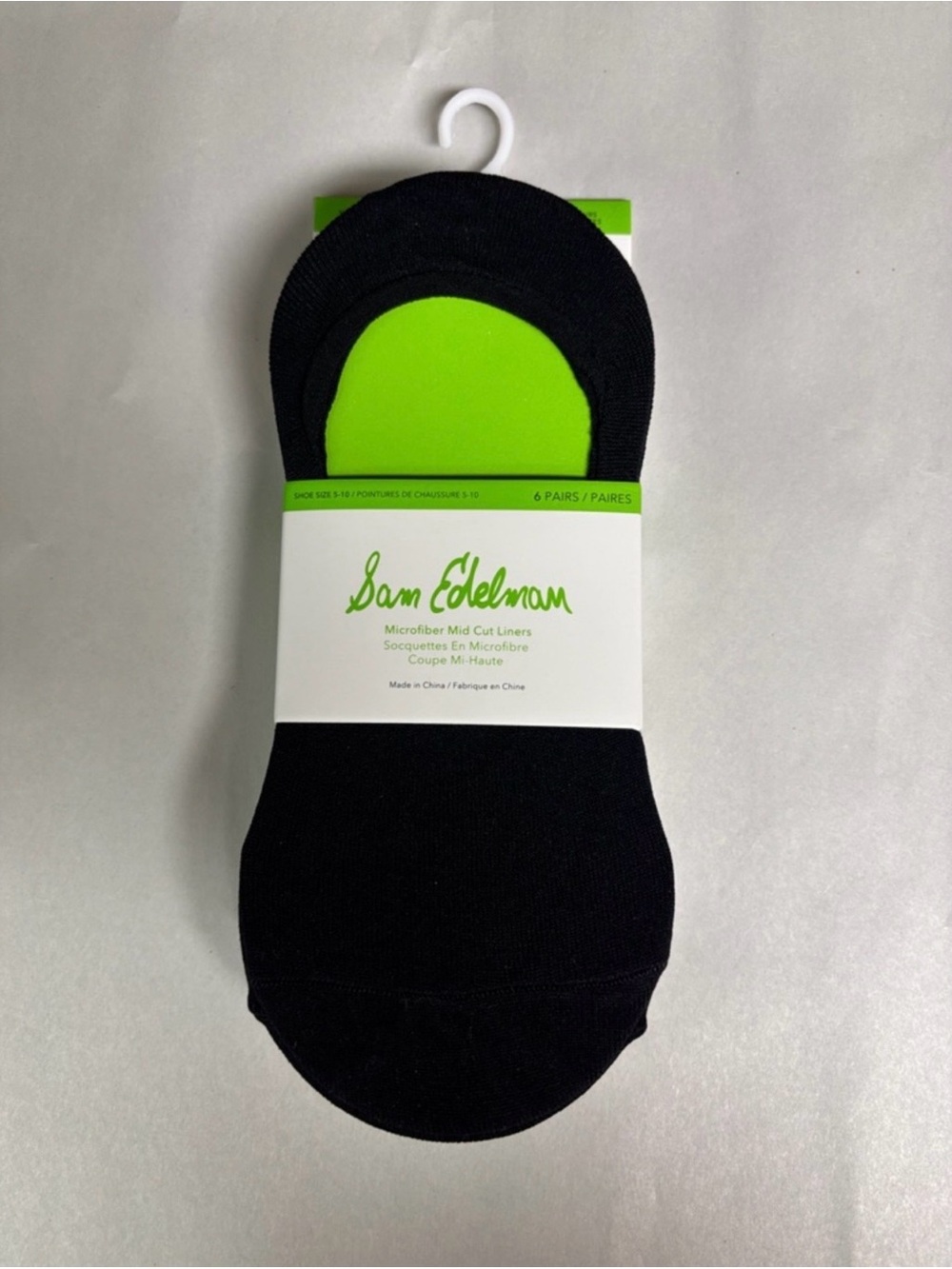 New Sam Edelman Socks Women’s 6 Pair Black & White Microfiber Mid Cut Liner Sock